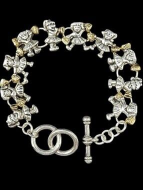 CHEERLEADING SILVER AND GOLD TONE BRACELET TOGGLE CLASP
